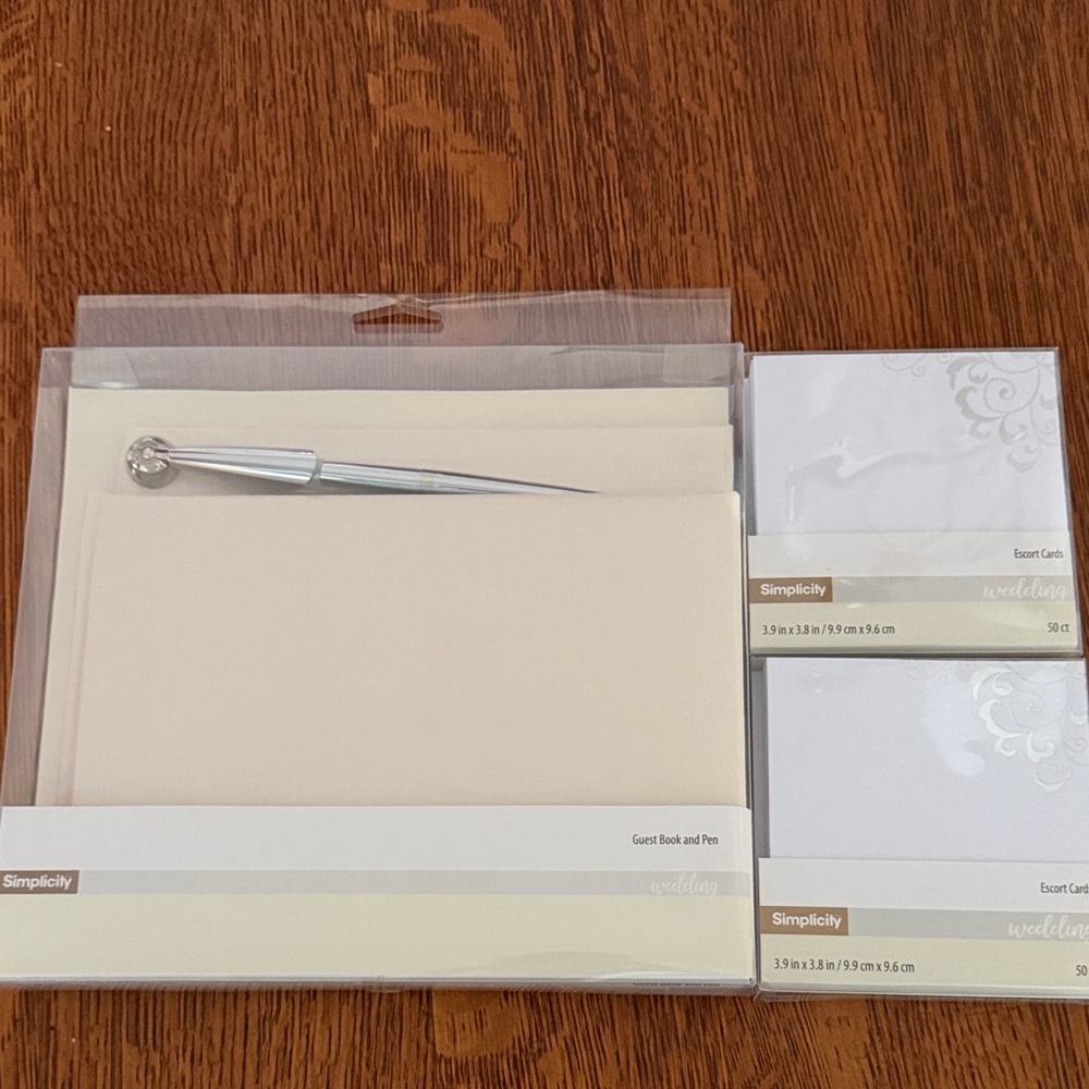 Simplicity Ivory Wedding Guest Book Set with Silver Pen